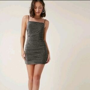 Shein Mini Dress Backless Glitter Bodycon Stretch Metallic Silver Gray Small